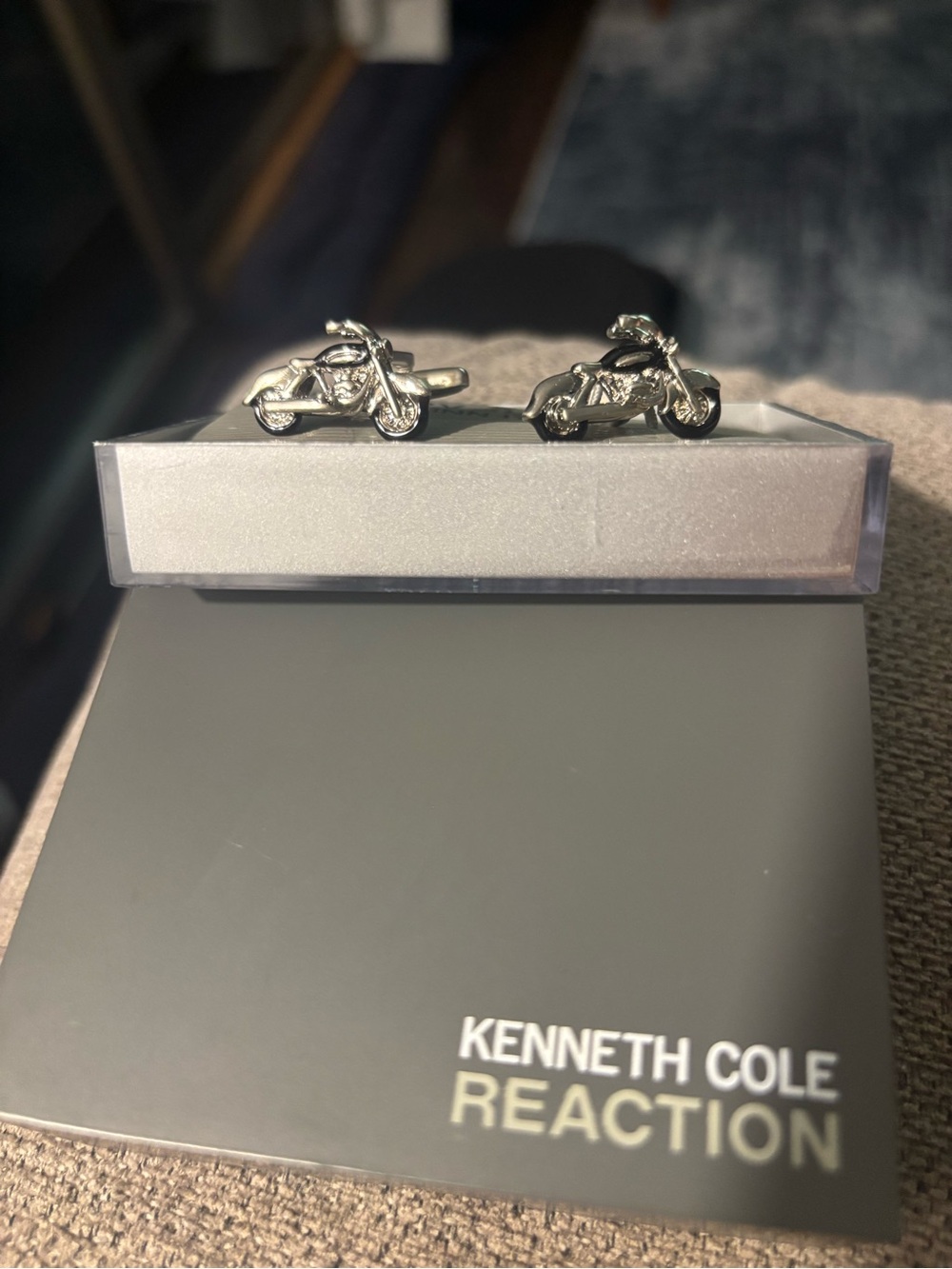 Kenneth Cole Reaction Silver Motorcycle Cuff Links Pair
